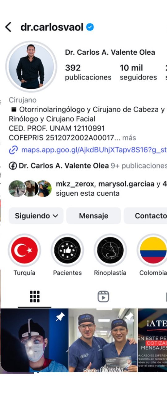 Instagram del Dr. Carlos Valente